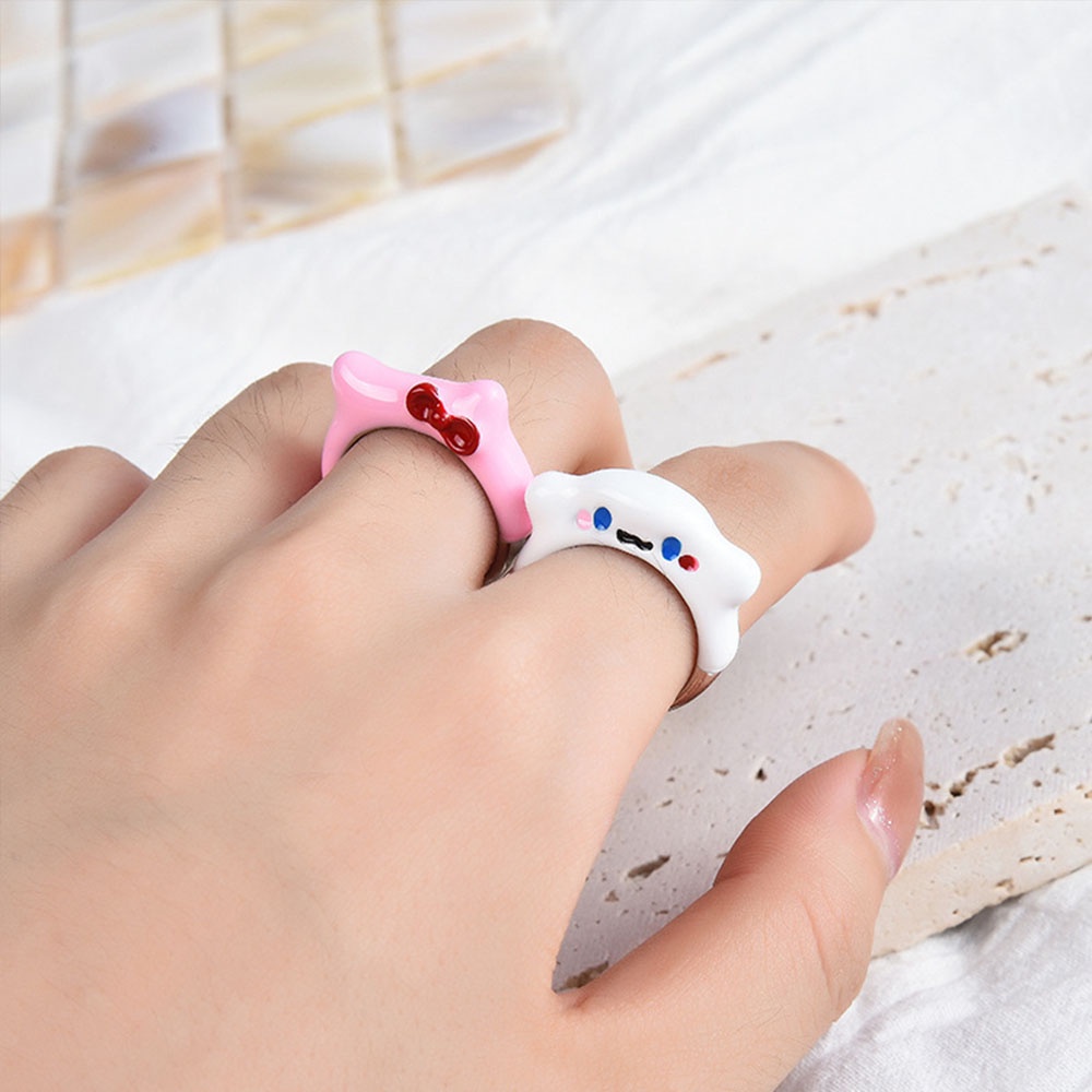 1pc Cincin Model Terbuka Desain Telinga Kucinganjing Kartun Warna Putihpink Untuk Wanita