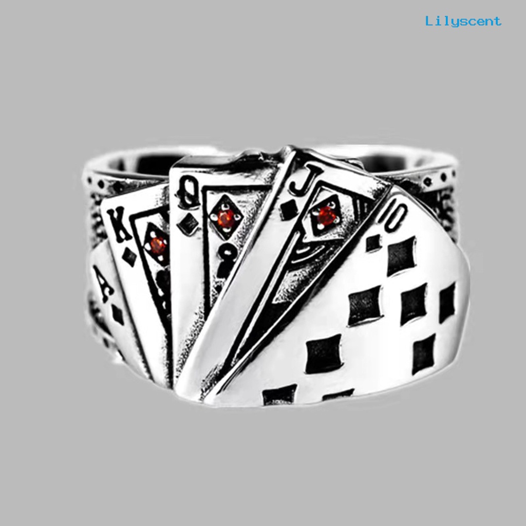 Ls Cincin Terbuka Adjustable Model Kartu Poker Ukir Retro Untuk Unisex / Pria / Wanita / Pesta