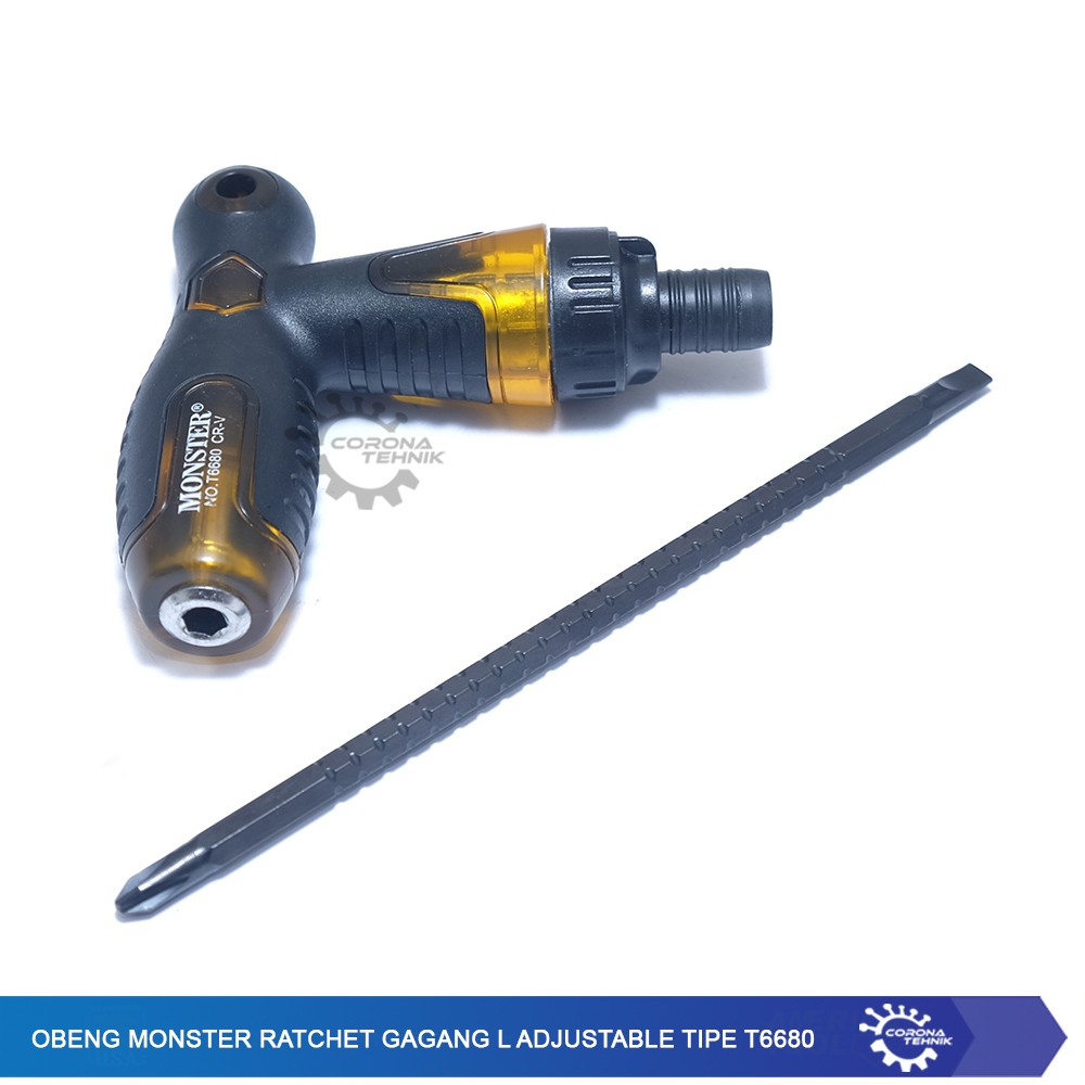 Obeng Monster Ratchet Gagang L Adjustable Tipe T6680