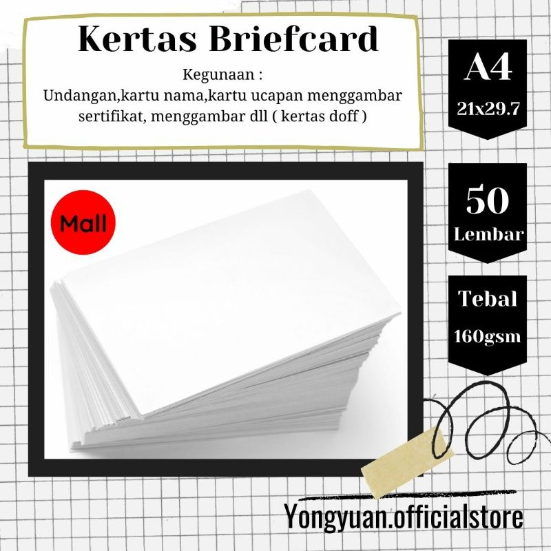 

[ 50 lembar A4 ] kertas bc / Briefcard 160 gsm putih