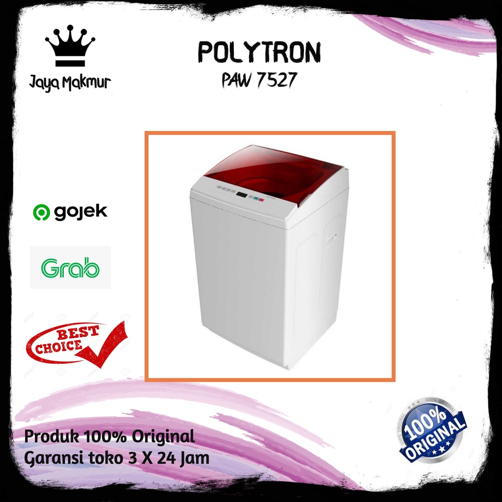 Polytron Mesin Cuci 1 Tabung 7.5KG PAW-7527 / PAW 7527 / PAW7527