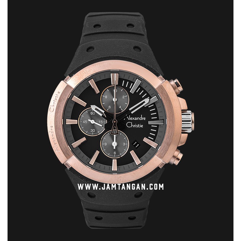 Alexandre Christie AC 6566 MC RRGBA Chronograph Black Dial Black Rubber Strap