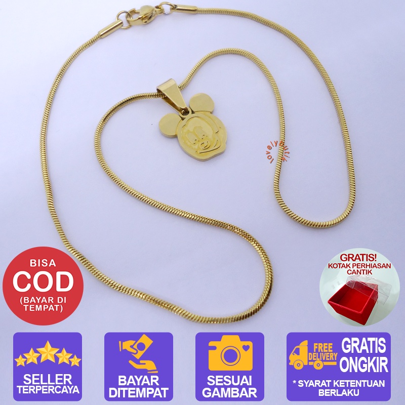 Lovelybutik Kalung Titanium Anak Anti Karat MKT Kalung Anak Laki Laki Perempuan Cewek Cowok Ukuran 35 cm Warna Silver dan Emas BONUS KOTAK PERHAISAN