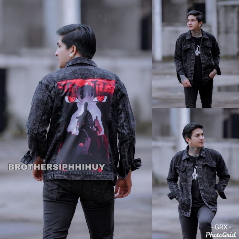 JAKET JEANS PRINTING NARUTO ANIME SANDWASH SIZE L