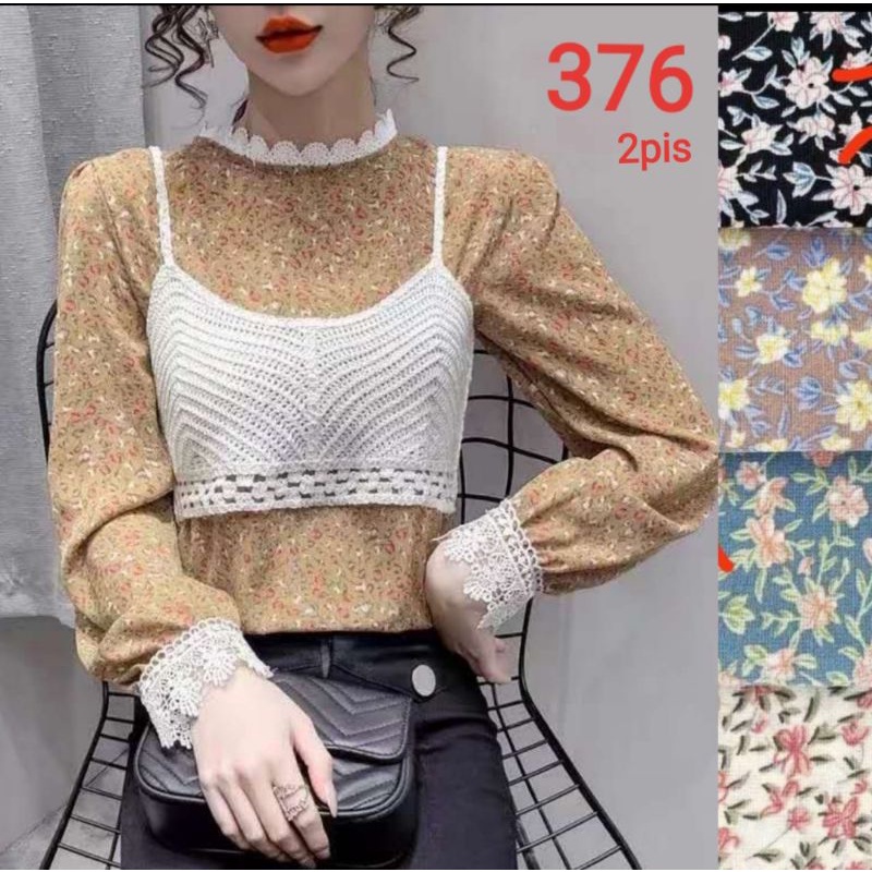 blouse rompi motif bunga import