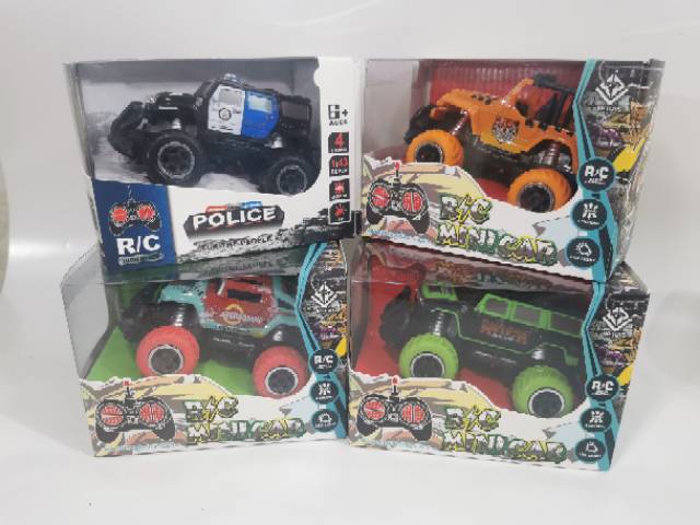 Mainan mobil remote control jeep polisi mini car rc rock crawler 1:43 dino