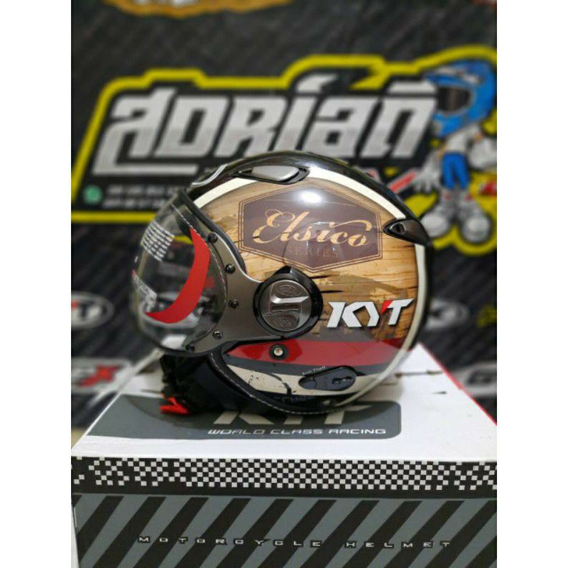 HELM KYT ELSICO MOTIF 4 BLACK CLEAR CREAM HELM RETRO KYT ELSICO MOTIF HELM VESPA HELM KLASIK KYT ORI