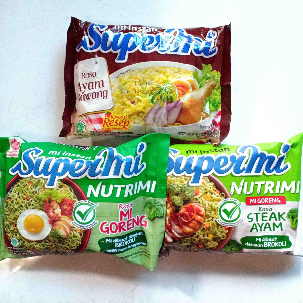 Supermi Nutrimi Mi Instan Goreng Kuah Brokoli Rasa Steak Sarimi Ayam Bawang Mie Instant Makanan Ringan Indofood