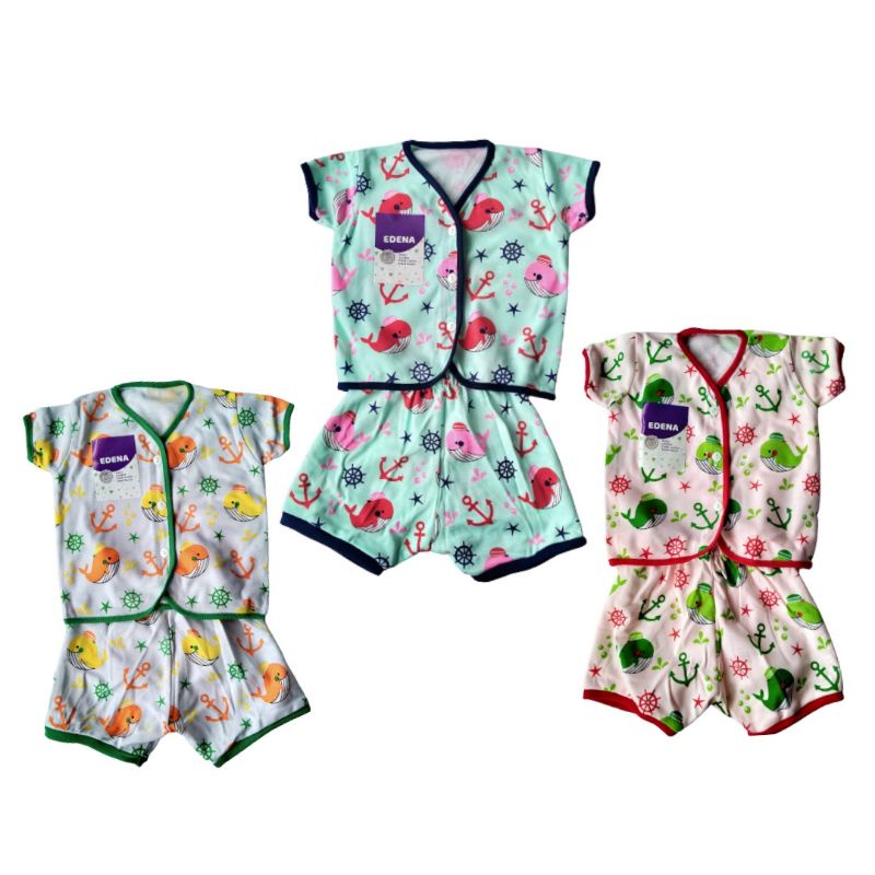 Setelan Set Baju Bayi Newborn SNI Pendek Motif Karakter Lucu Cute Adem Halus Tebal Premium Edena