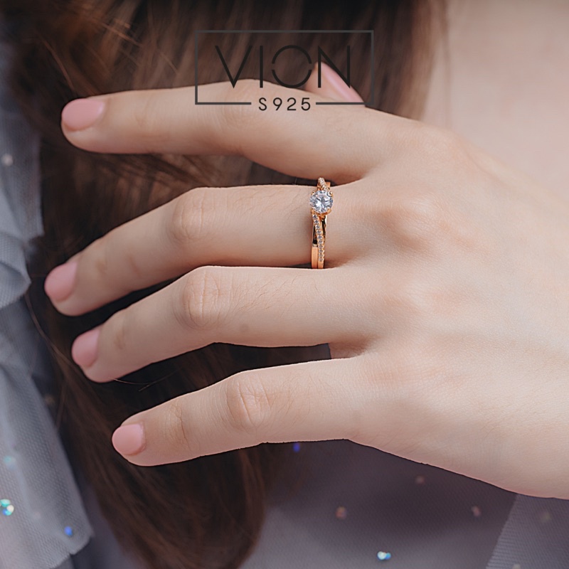 Vion S925 Ring 10485 , cincin silver 925 / perak , cincin replika berlian crystal zirconia