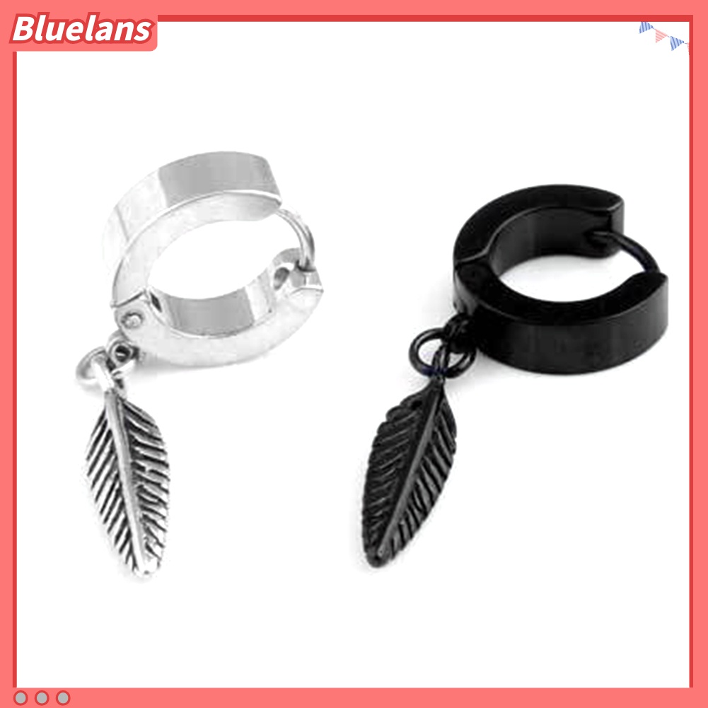1pc Anting Hoop Liontin Bulu Bahan Stainless Steel Gaya Punk Untuk Pria