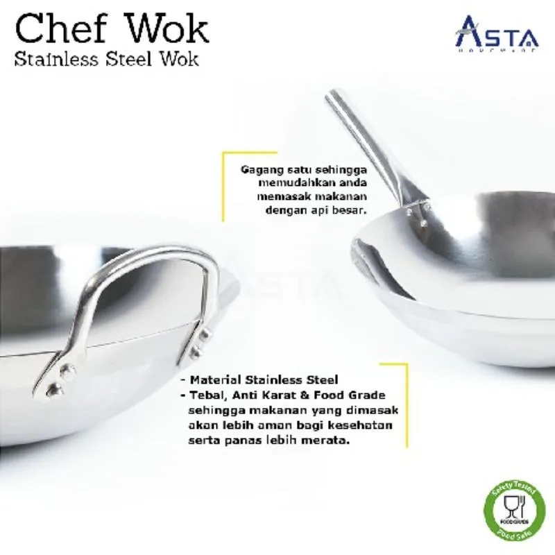 Wajan Stainless Wok Wajan Profesional Asta Tebal Ganggang Panjang Multi Deluxe Tebal Anti Lengket