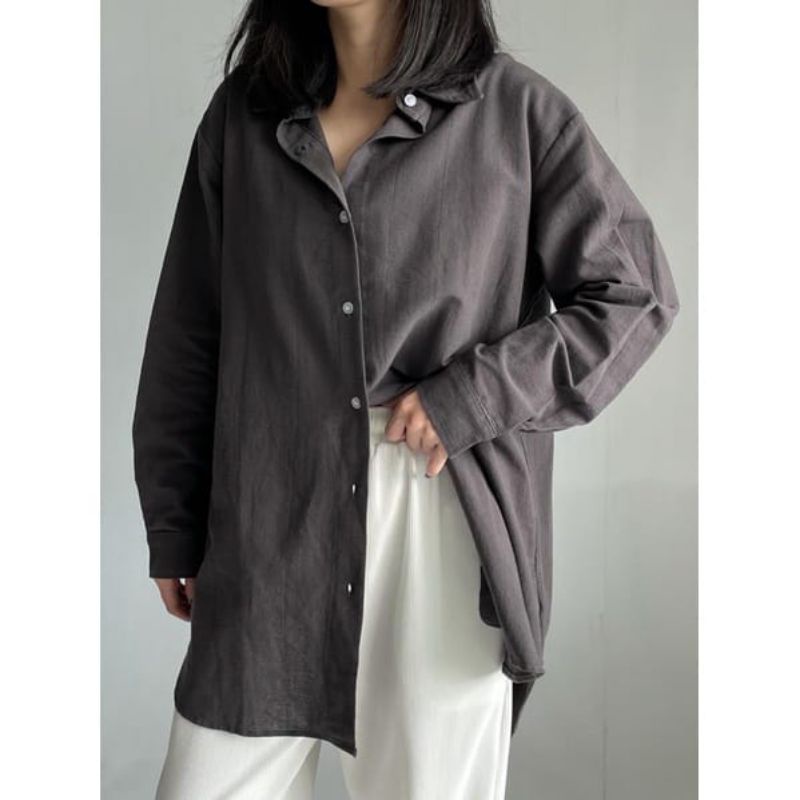 Kemeja Oversize Linen Wanita - Linen Shirt - Atasan Wanita Lengan Panjang 990