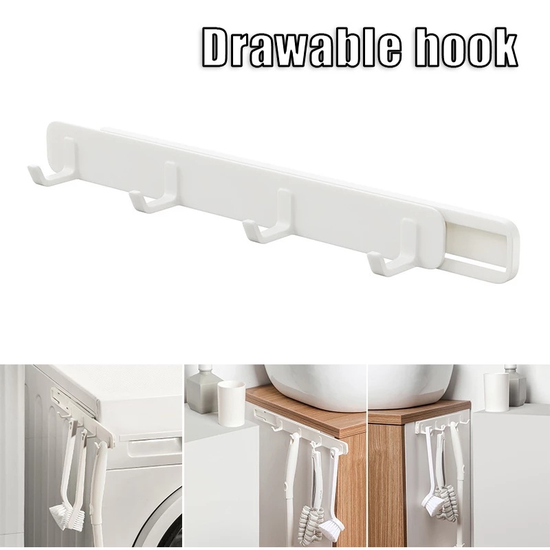 Telescopic Creative Nail-Free Space Saving Wall Hanging Storage Hooks / Home Multi-Functional Four Rows Seamless Strong Pullable Gap Wall Racks