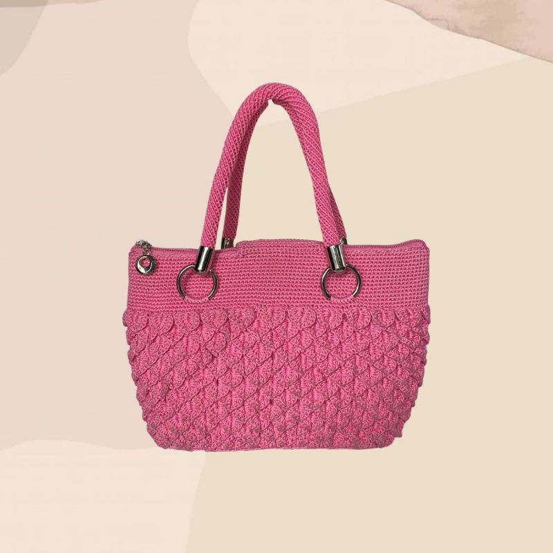TAS RAJUT SISIK IKAN WARNA PINK