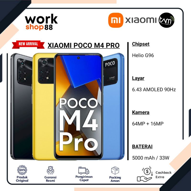 HP Terbaru Xiaomi Poco M4 Pro 8/256 ( Ram Up 11GB ) 8GB+3GB Extendable Rom 256GB - New Original Gara