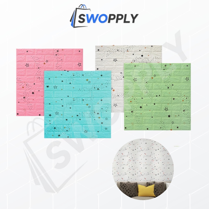 Swopply HL0202 Wallpaper Bintang Foam 3D Wall Sticker Aesthetic Walpaper Mudah Di Bersihkan