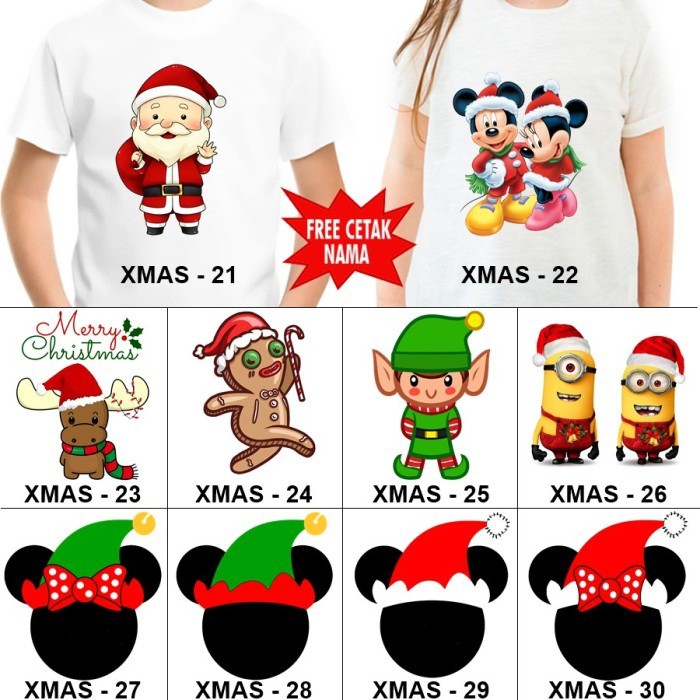 KAOS natal BAJU NATAL CHRISTMAS KODE 21-30 FREE NAMA COMBED 30S