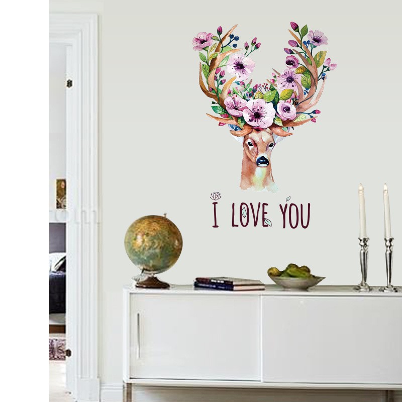 Reliza Wall Sticker Flowers Deer Kepala Rusa Stiker Dinding LDR