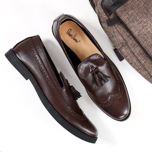 Sepatu Formal Pria Loafer Giant Tomio Pantople Darkbrown - Giant Flames