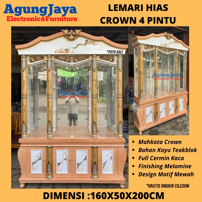 LEMARI HIAS KACA 4 PINTU CROWN KAYU (FREE ONGKIR CILEGON)