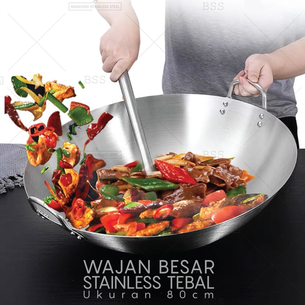 Wajan Besar 70cm 75cm 80cm Penggorengan Stainless Steel Tebal Wok Kuali Goreng
