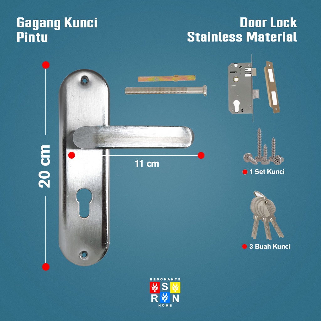 Set Kunci Pintu Rumah Tanggung Gagang Kotak Lengkung Resonance Home