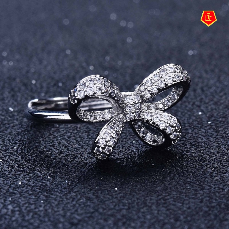 [Ready Stock]Three-Dimensional Bow Women's Ring Full Diamond Luxury