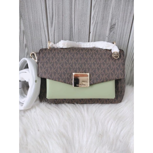 Ready michael kors mk lita medium shoulder bag signature brown light sage green kr