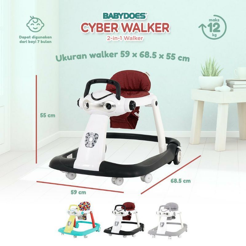 Baby Walker Alat Bantu Belajar Jalan Babydoes 2 In 1 Cyber Walker Push Wolker Walking Trainer