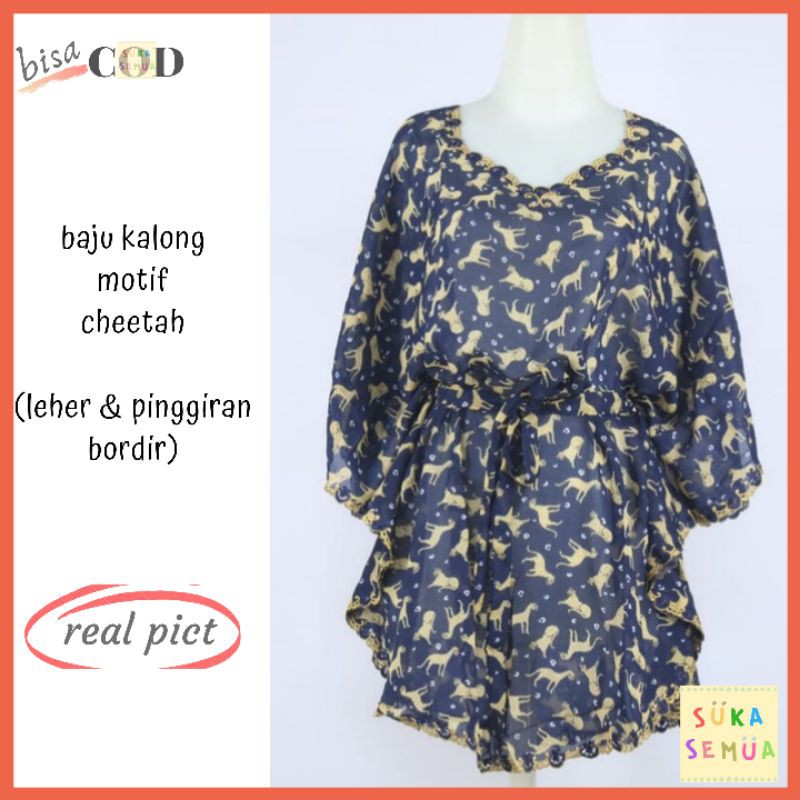 Baju Atasan Wanita / Blus Kalong Bordir Eksklusif (Cheetah) / Kelelawar Batwing Sifon Fashion Blouse