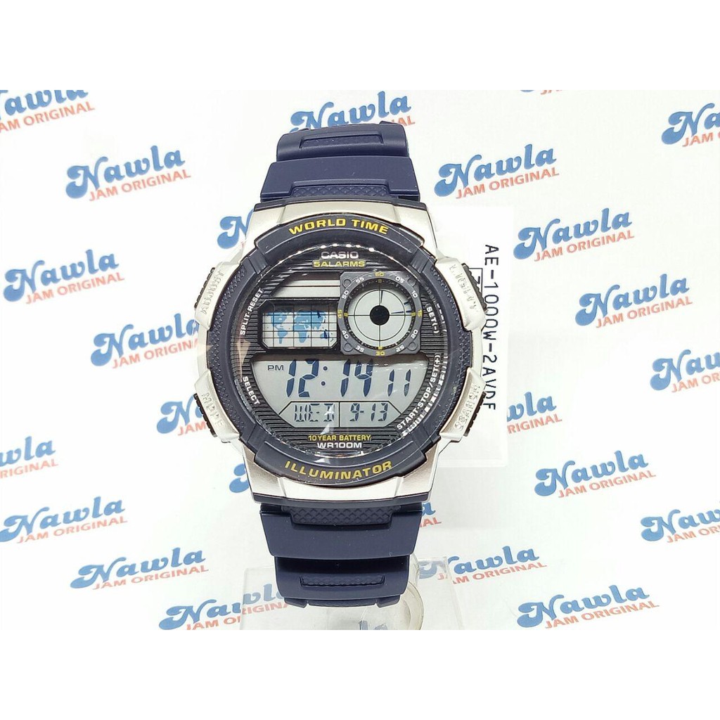 Casio AE-1000W-2AVDF Blue WR 100 Box-Garansi - Jam Tangan Original
