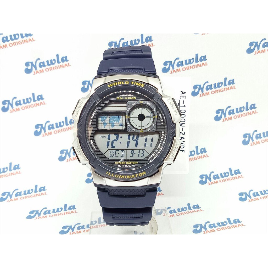 Casio AE-1000W-2AVDF Blue WR 100 Box-Garansi - Jam Tangan Original