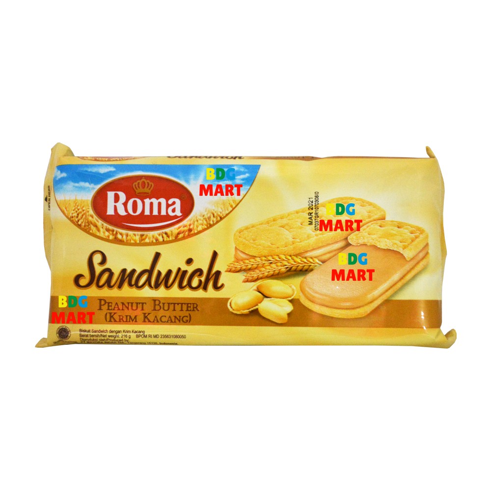 

PACK Mayora Roma Sandwich Peanut Butter Biskuit Dengan Krim Kacang Didalamnya - 216gr