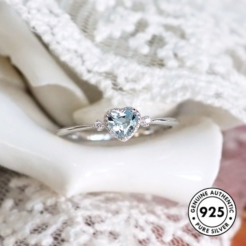 Cincin Sterling Silver 925 Elegan Dengan Sapphire Bentuk Hati Untuk Wanita