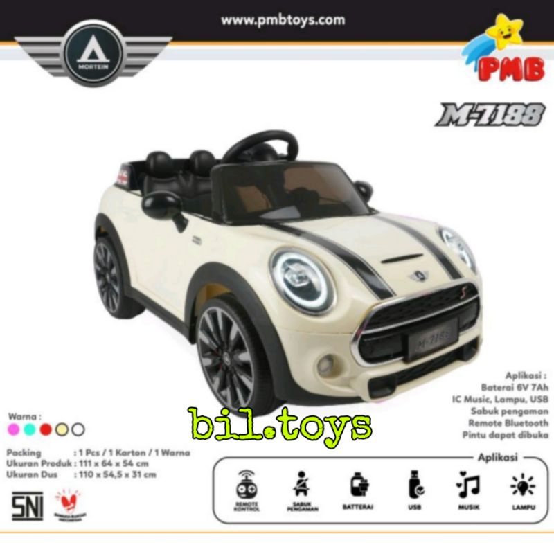 Mobil Aki Anak PMB M7188 Mainan Model Mini Cooper M-7188 Remote Control Bluetooth