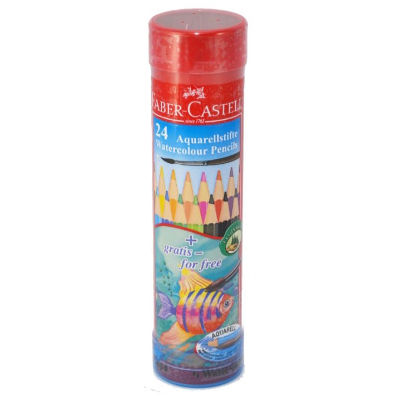 

Pensil Warna Watercolour 24 Warna Round Tin Faber Castell Kemasan Tabung / Pensil warna cat air 24 warna Faber Castell Kemasan Tabung