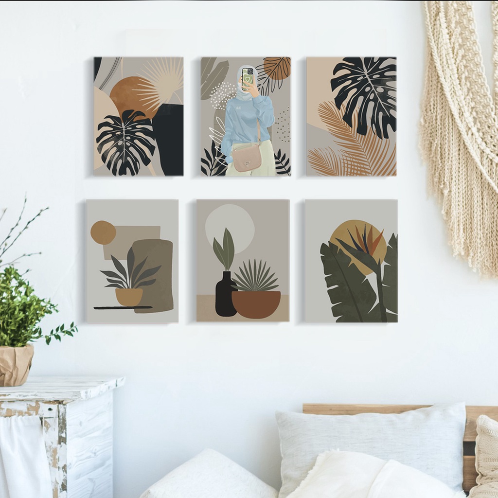 Pajangan Hiasan Dinding Aesthetic Set tropical Wall Decor Dekorasi Ruangan Kamar Abstrak Botanical Hiasan modern minimalis