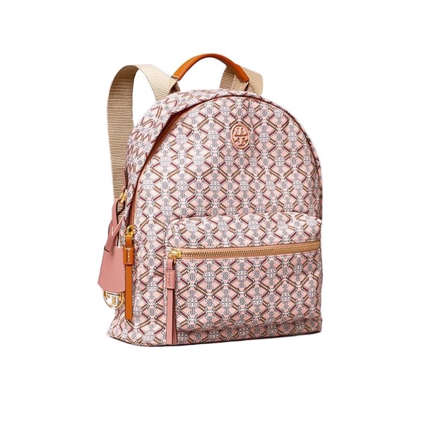 Tory Burch Pipper Printed Small Zip Backpack Pink Gemini Link Medallion TB 77272