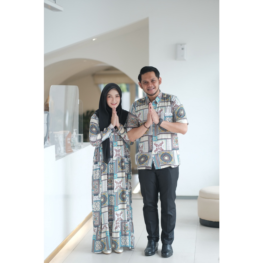 Couple set pasangan korea style Seri 1 tosca (harga sudah untuk GAMIS + KEMEJA)