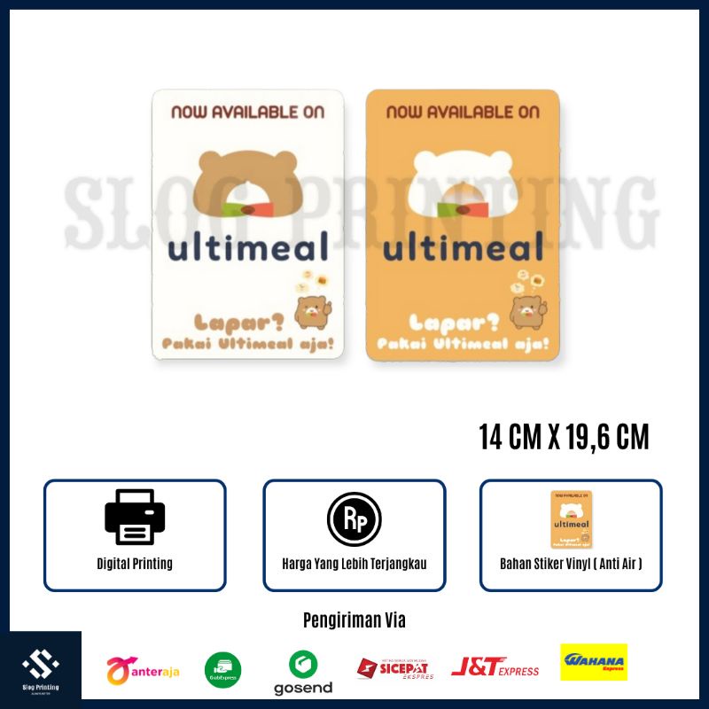 

Sticker Stiker Label Vinyl Tahan Air Ultimeal Food Delivery Pengiriman Makanan Ulti Meal 14 x 19,6 cm