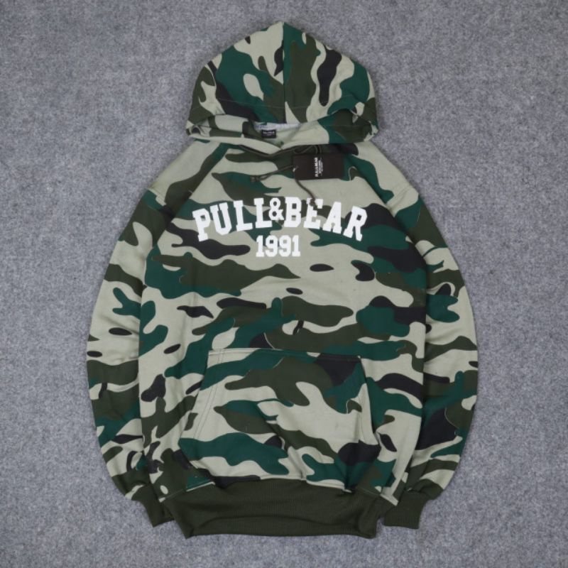 NEW!!!SWEATER HOODIE PULL&amp;BEAR CAMO OLIVE BORDIR FULLTAG &amp; LEBEL