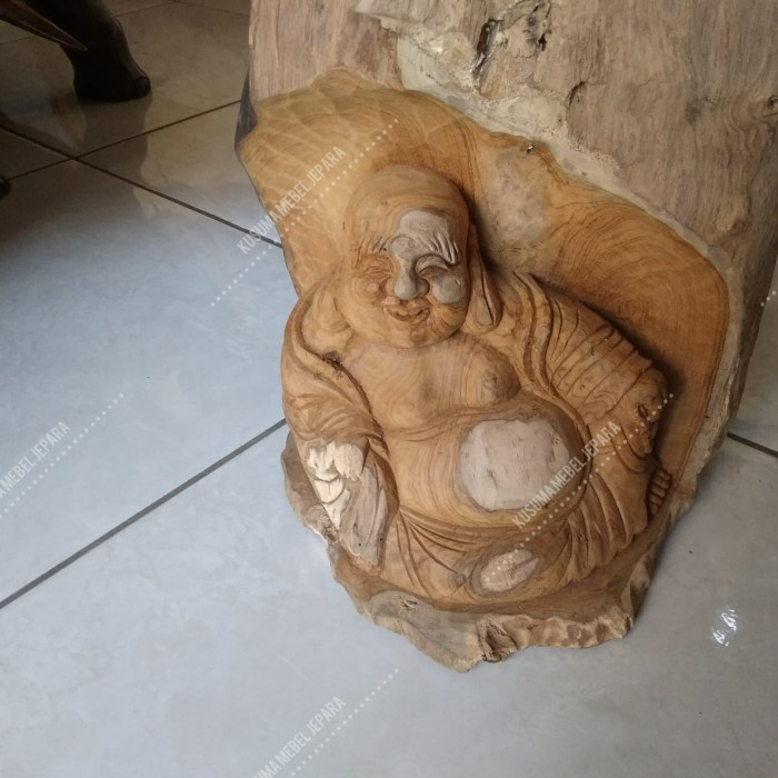 Kualitas Terbaik - Patung Relief Budha Kayu Jati (Tinggi 40Cm)