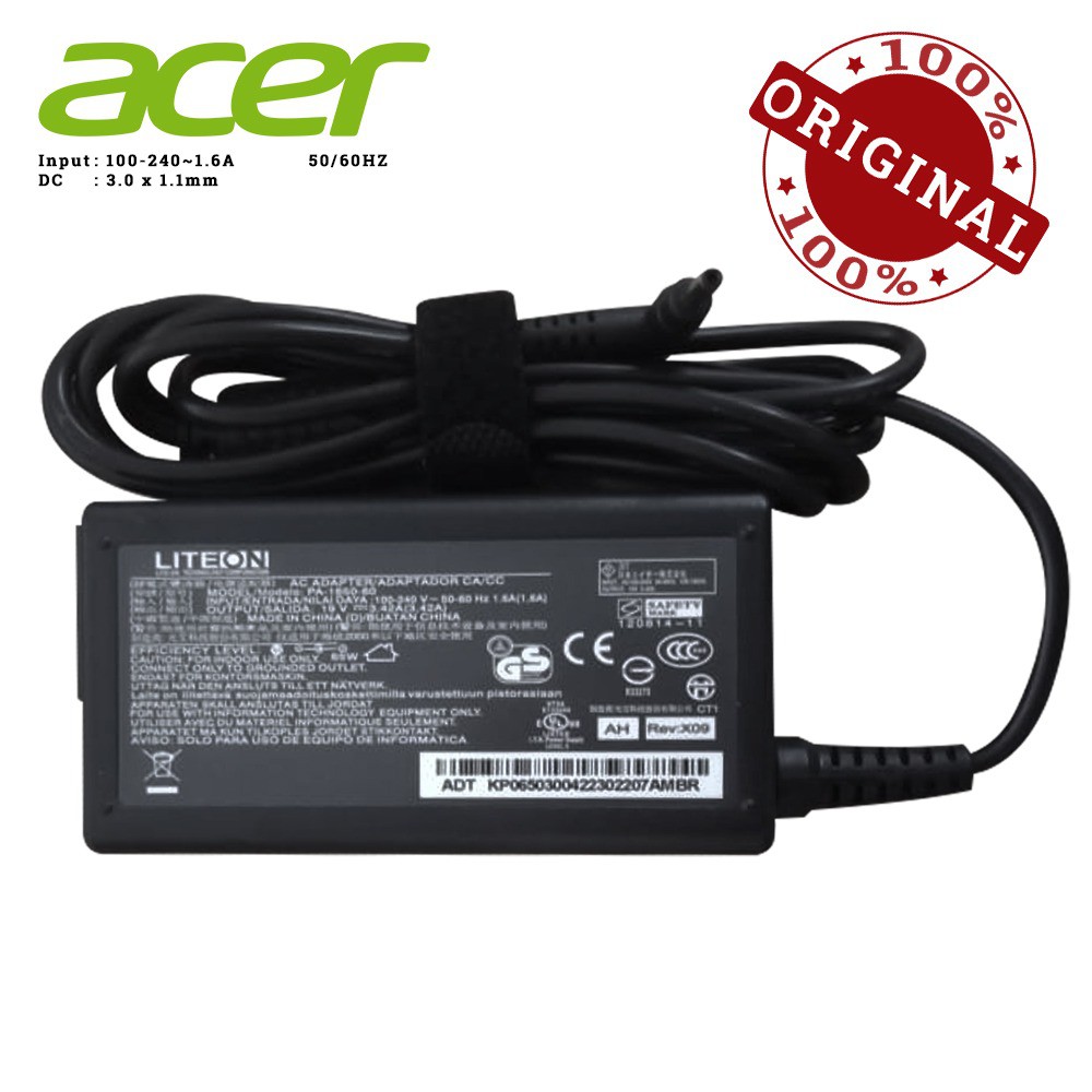 ACER Adaptor Charger Laptop 19V-3.42A DC 3.0x1.1mm S5 S3 S7 W700 W710