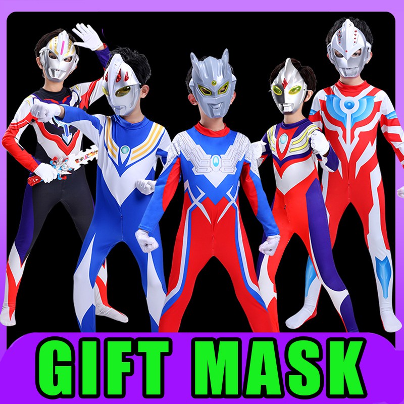 BAJU KOSTUM ANAK ULTRAMAN POWER RANGERS COSPLAY DIGA /UUB /CERRO ULTRAMAN ULTAH ULANG TAHUN LAKI CARNAVAL TOPENG ULTRA MAN + FREE MASK