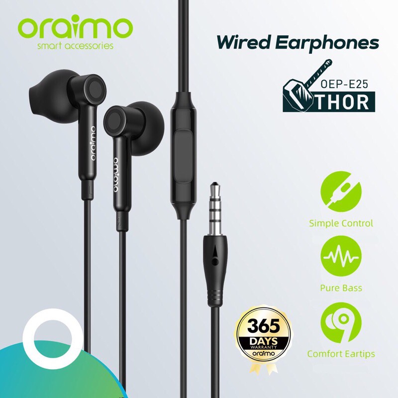 Oraimo OEP-E25 Headset / Earphone / Handsfree Kabel dengan Mic Universal 3.5mm IOS/Android - Garansi 1 Tahun