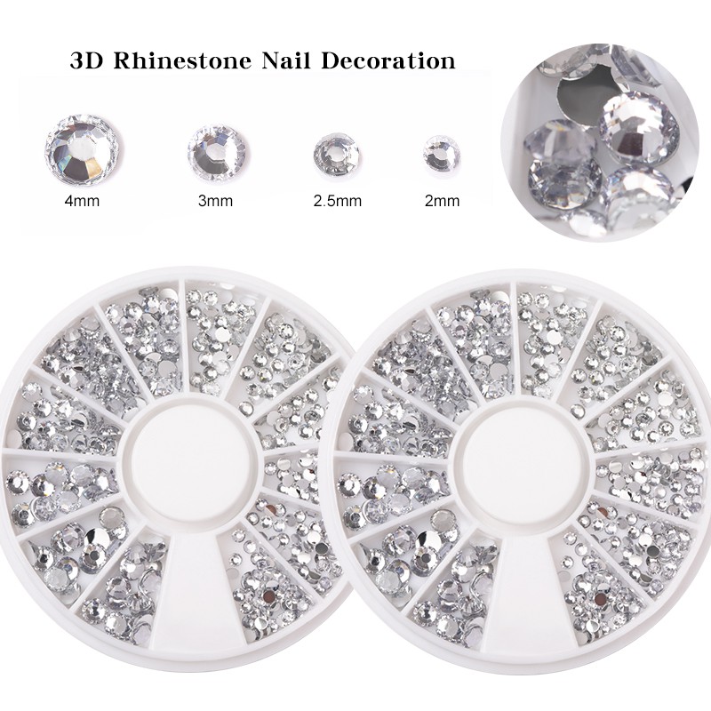 400pcs Stud Berlian Imitasi Bulat Silver Ukuran 1.2mm / 2mm / 3mm / 4mm Untuk Dekorasi Nail Art UV Gel Akrilik
