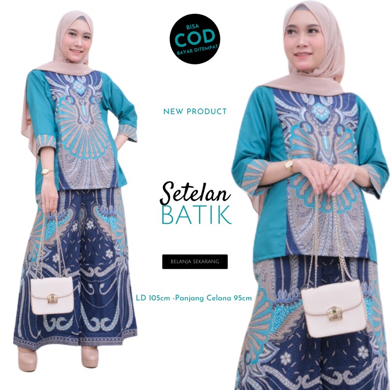 Set Batik Wanita Modern Atasan Dan Celana Panjang Bahan Katun Halus Modern