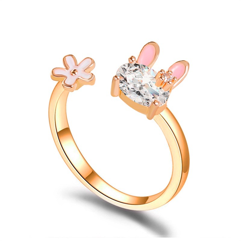 Cincin Jari Telunjuk Model Terbuka Desain Kelinci Bunga Hati Gaya Jepang Korea Selatan Untuk Anak Perempuan