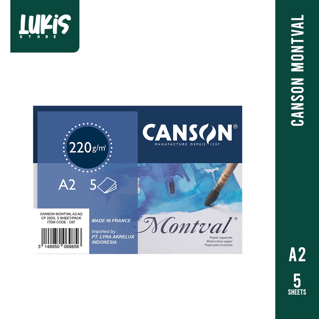 

Kertas Cat Air CANSON Montval Aquarelle A2 Cold Press 220G (5 Sheets/Pack) - C07